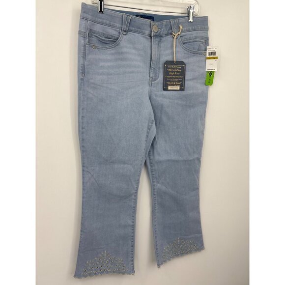 Democracy Ab Solution High Rise Cropped Flare Jean Embroidered Hem 14 NEW - Picture 2 of 7